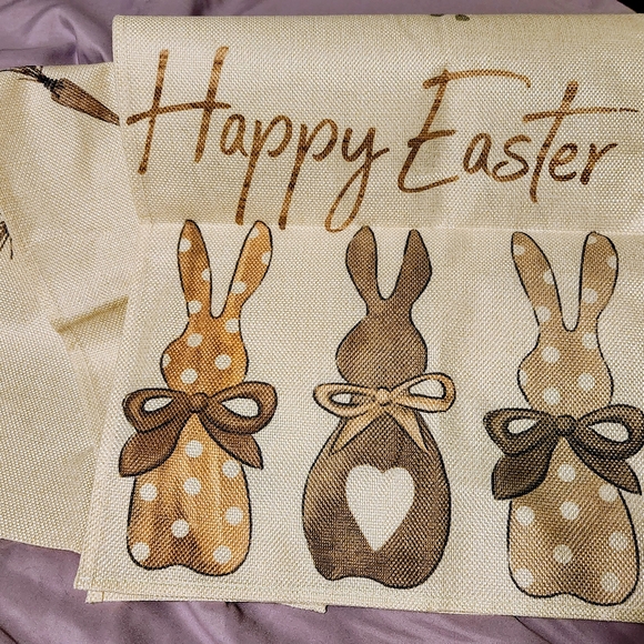 Other - Charming Easter Bunny Linen Table Runner Warm Neutral Tones Full 72" Length NWT